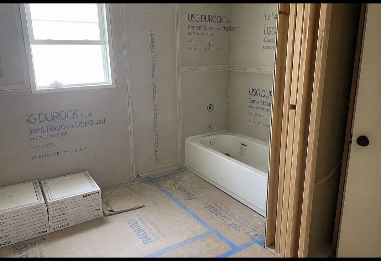 Mid-project. The substrate gets inspected once it is exposed rather than covered back over, which is the momen