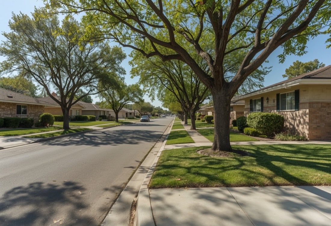 Single-story mid-century ranch homes on a Sacramento suburban street
